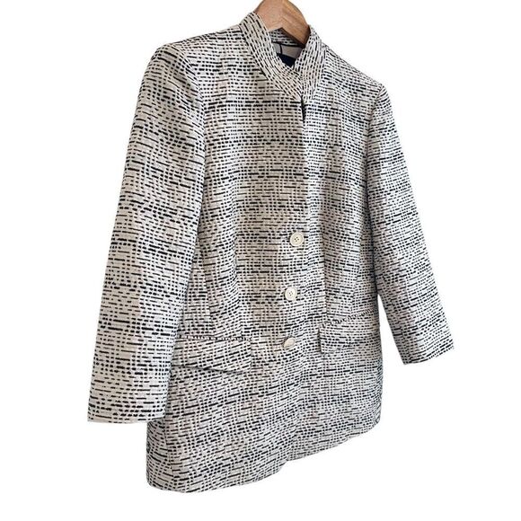 Lafayette 148 New York Cream, Black and Brown Patterned Mandarin Collar Blazer - Picture 2 of 7